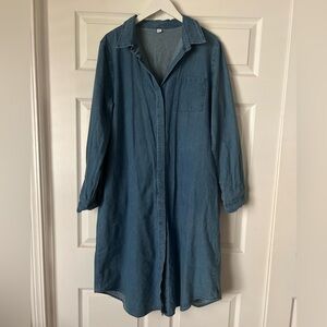 Denim Long Sleeve Shirt Dress with Pockets!